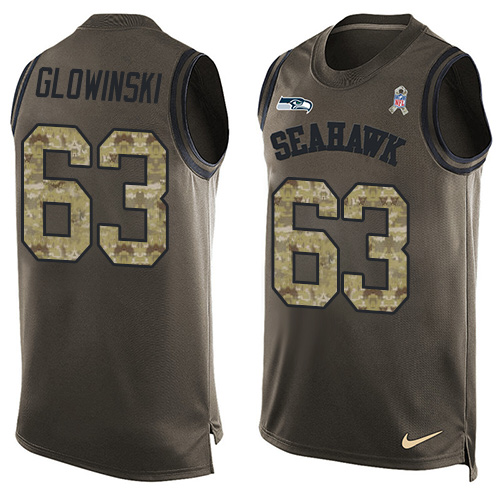 Men's Limited Mark Glowinski Nike Jersey Green - #63 Salute to Service Tank Top NFL Seattle Seahawks